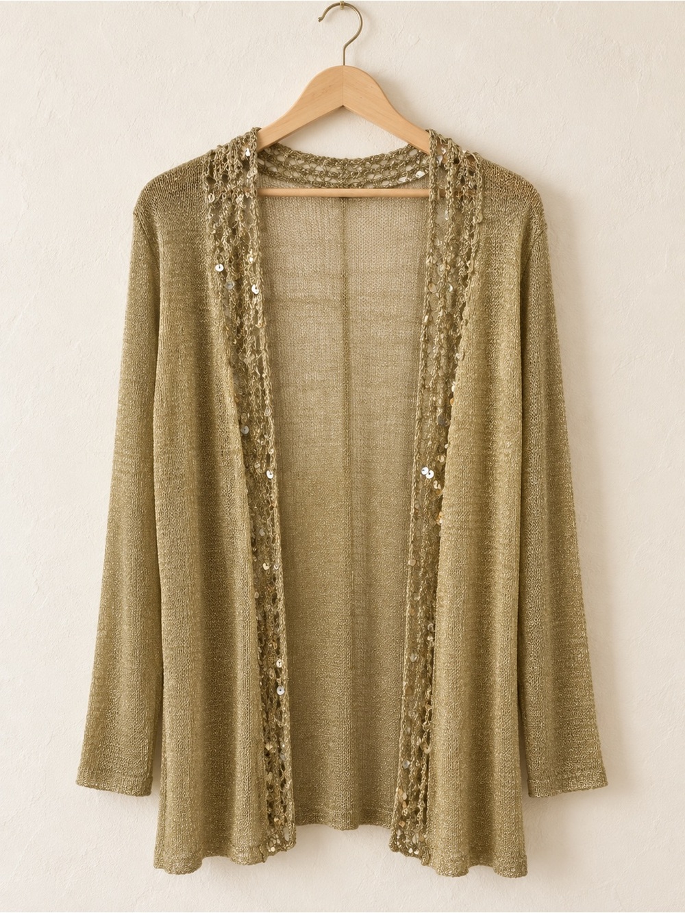august silk Gold Open-Front Sequin Trim Cardigan
